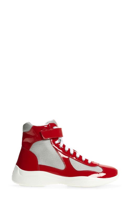 Shop Prada America's Cup Bike High Top Sneaker In Rosso/argento