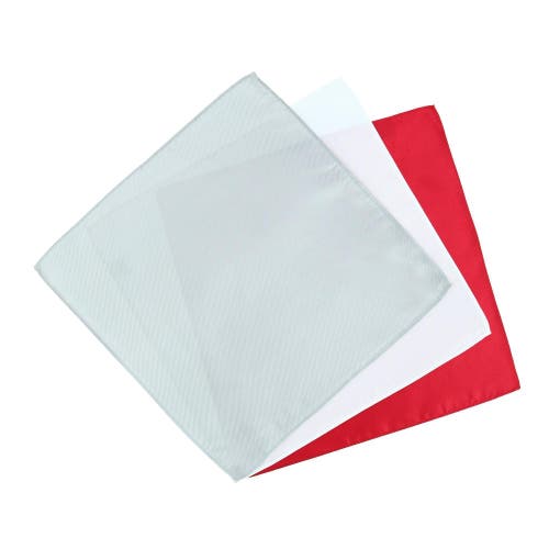 Trafalgar The Gatsby 12 Inch Solid Silk Pocket Square Trio In Red, Silver, And White