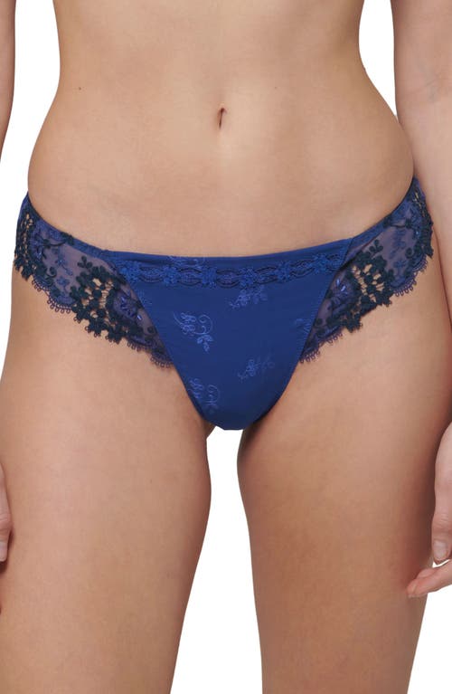 Shop Simone Perele 'wish' Embroidered Tanga Thong In Electric Blue