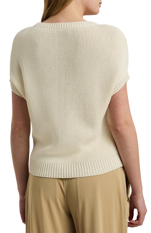 Shop Lauren Ralph Lauren Rib Knit Short Sleeve Sweater In Mascarpone Cream