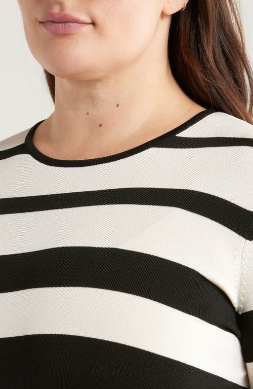 Shop Anne Klein Stripe Crewneck Sweater In Anne Black/anne White