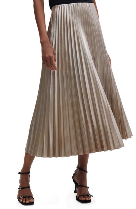 MANGO Disco Metallic Pleated Midi Skirt | Nordstrom