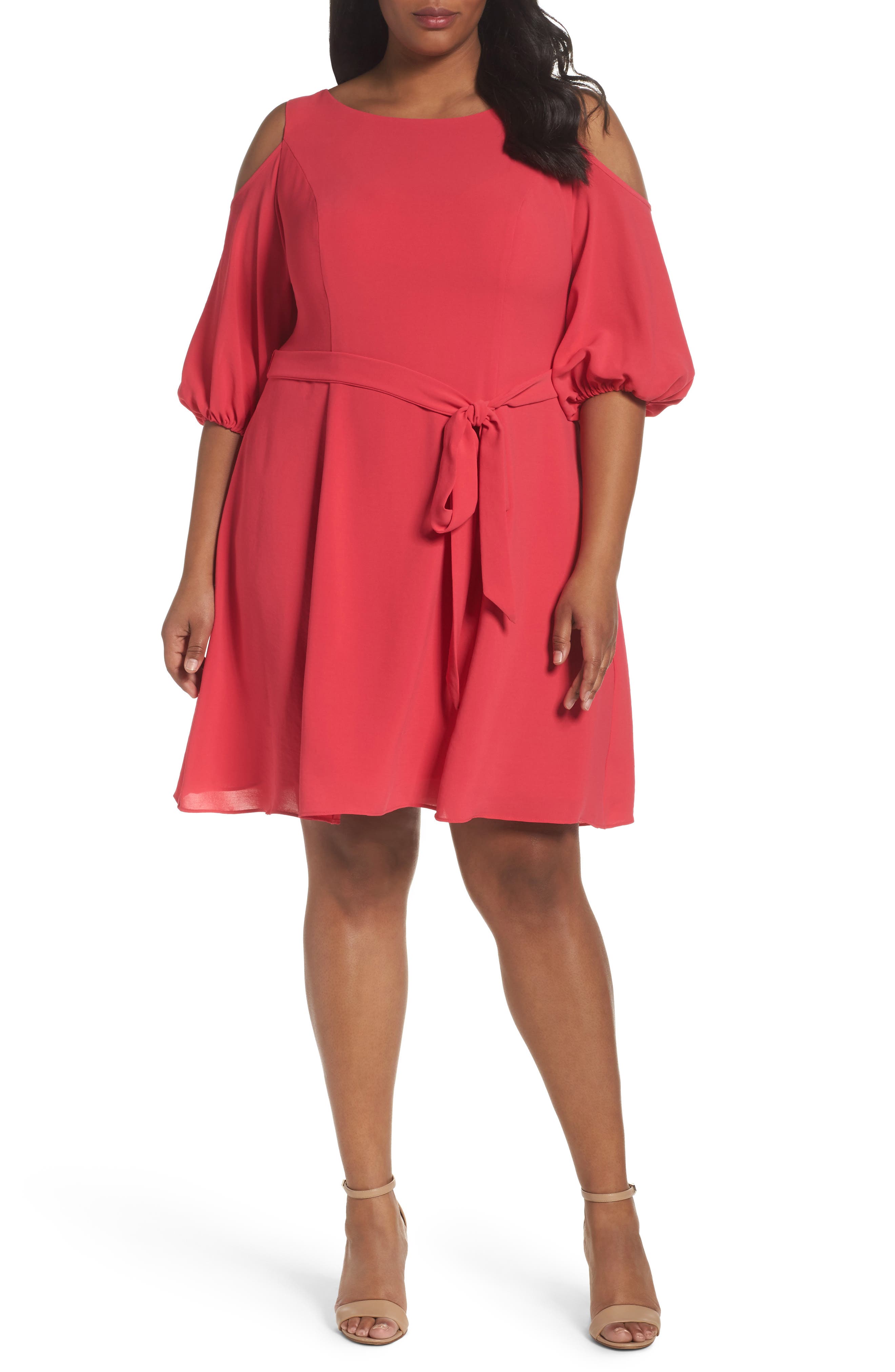 Adrianna Papell Cold Shoulder Dress In Guava