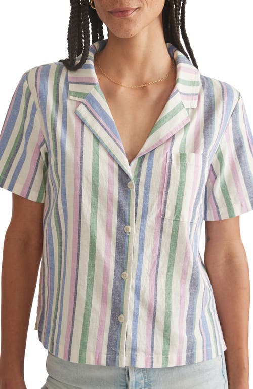 Lucy Resort Short Sleeve Hemp Blend Button-Up Camp Shirt in Cool Stripe
