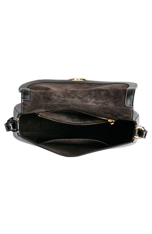 Shop Valentino Garavani Small Vlogo Leather Saddle Shoulder Bag In Nero