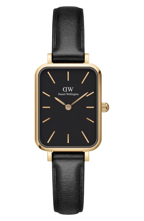 Daniel Wellington Quadro Pressed Sheffield Leather Strap Watch, 20mm X 26mm In Gold/black