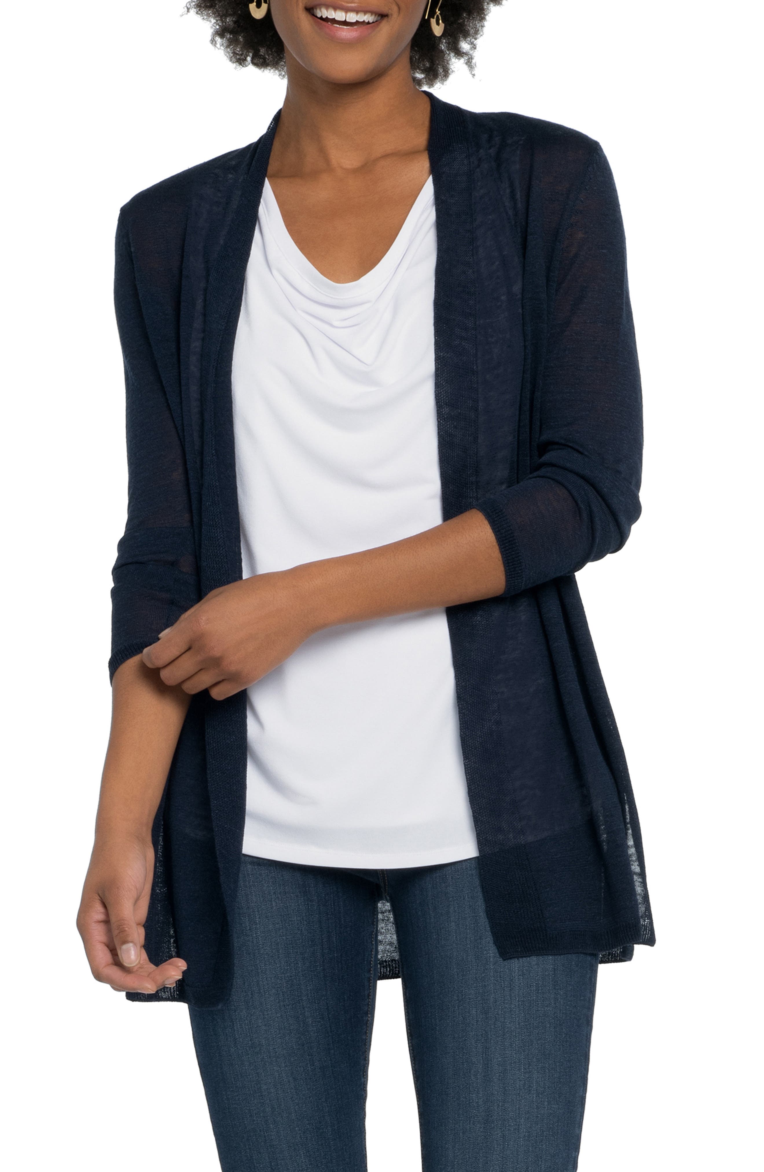 NIC + ZOE OPEN FRONT LINEN BLEND LONG CARDIGAN,190515595365