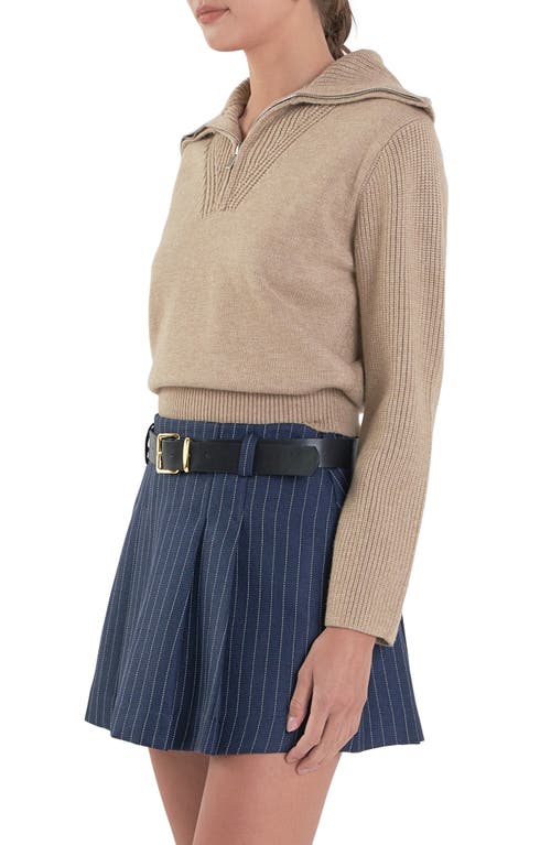 English Factory Platter Collar Quarter-zip Sweater In Taupe