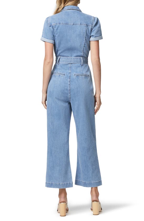 PAIGE ANESSA PUFF SLEEVE CROP WIDE LEG DENIM JUMPSUIT
