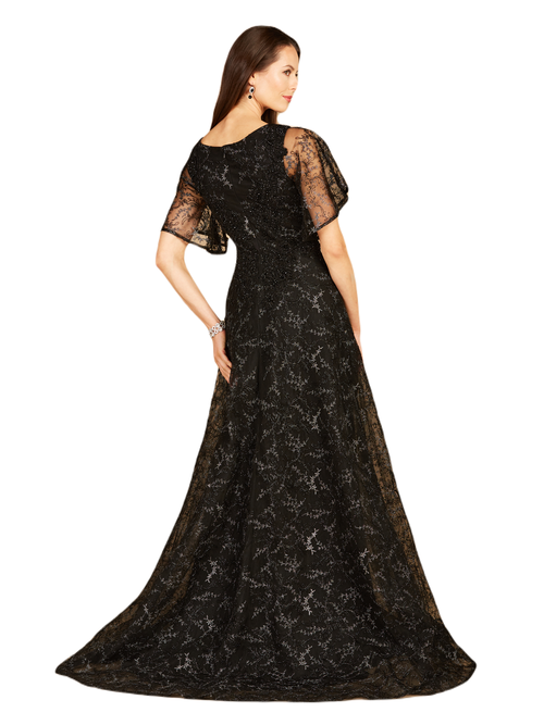 Lara New York Cape Sleeve Beaded Gown In Black