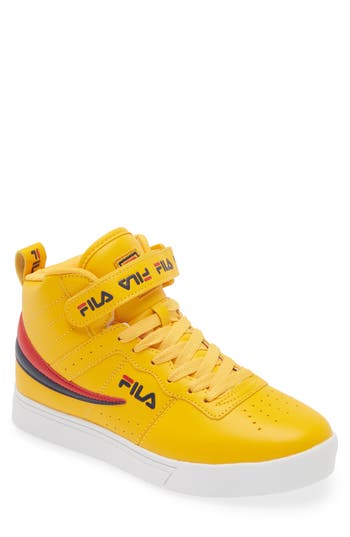 Shop Fila Vulc 13 Repeat Logo High Top Sneaker In Citron/navy/red