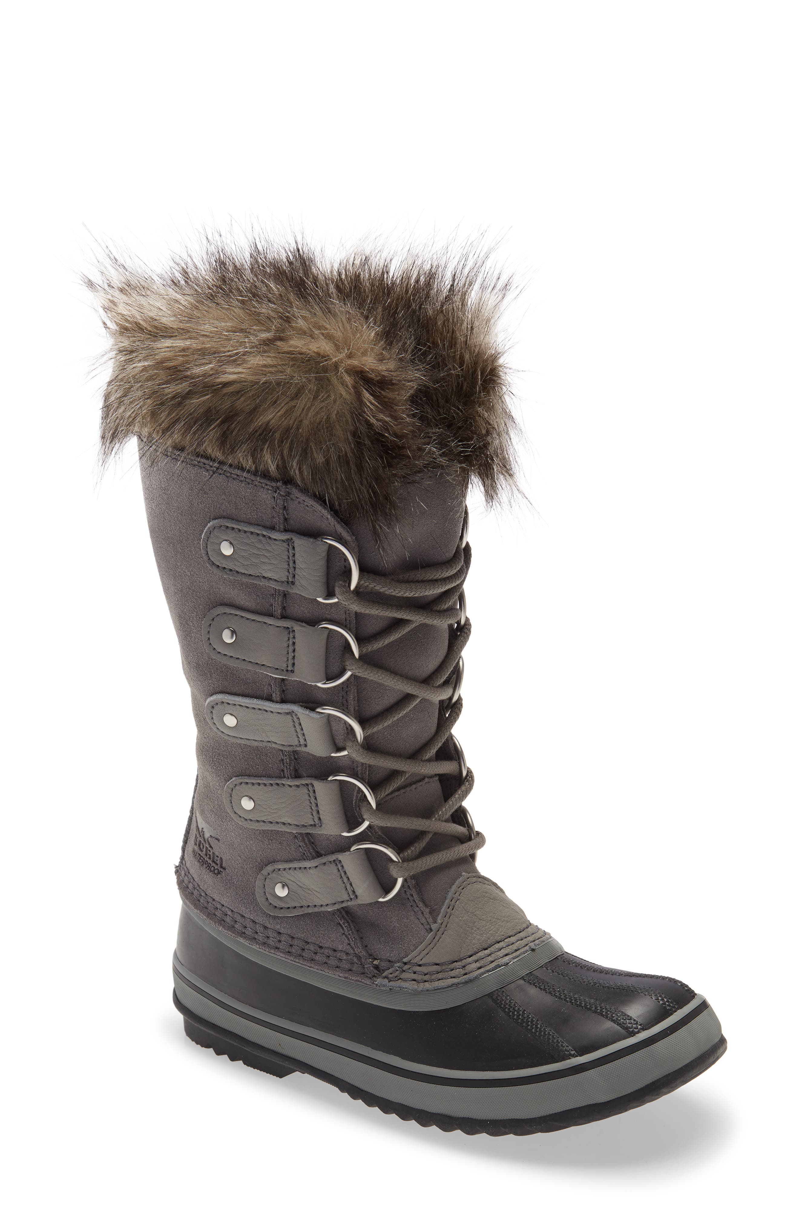 SOREL Joan of Arctic Faux Fur Waterproof Snow Boot in Quarry/Black at Nordstrom, Size 6