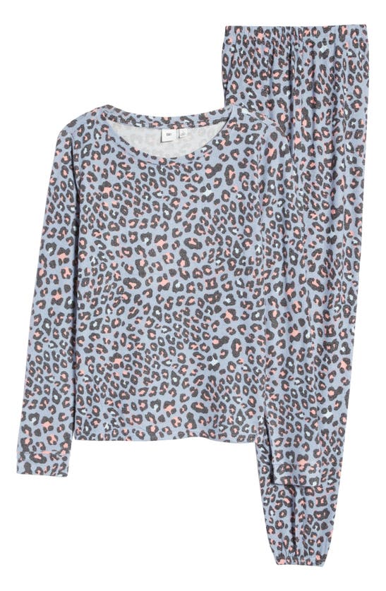 Bp. Comfy Print Brushed Knit Pajamas In Blue Stonewash Color Leopard