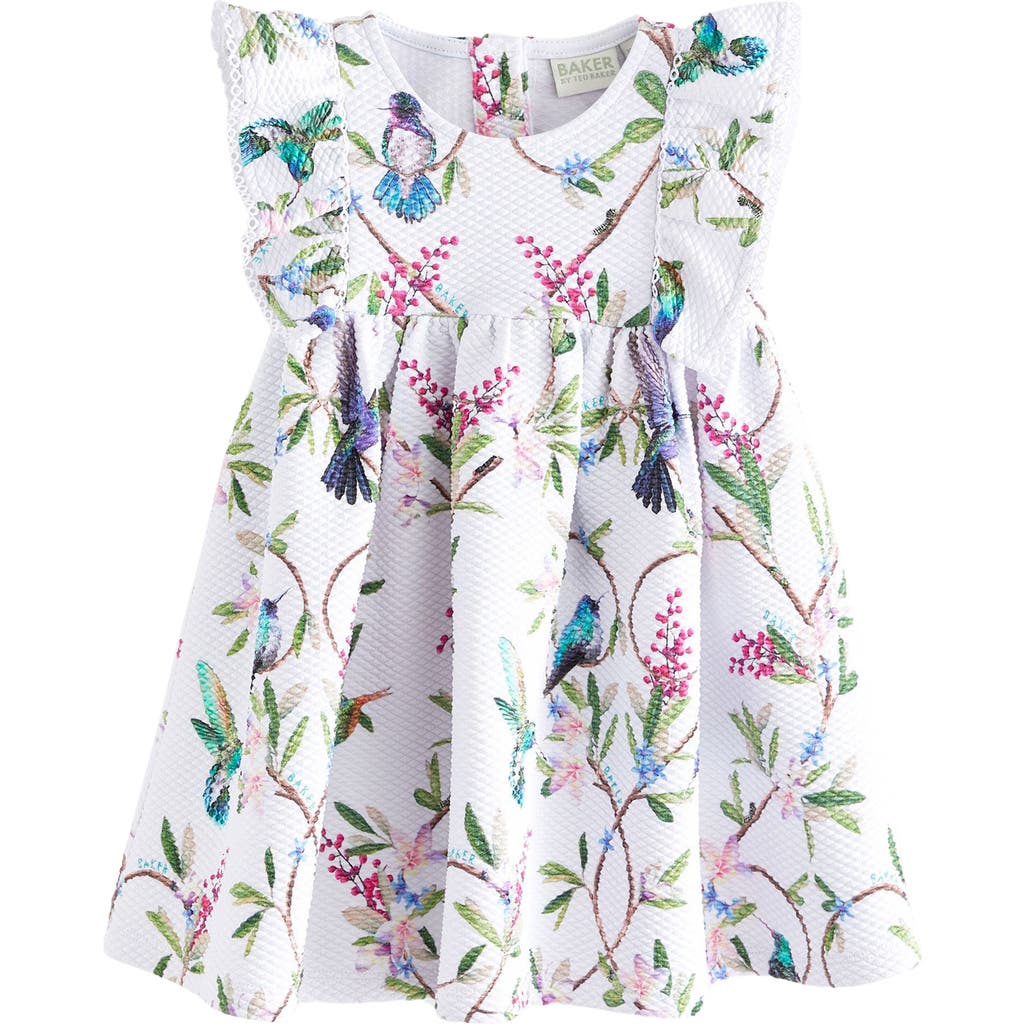 Ted Baker Baker By  Kids' Floral Ruffle Shoulder Dress In White