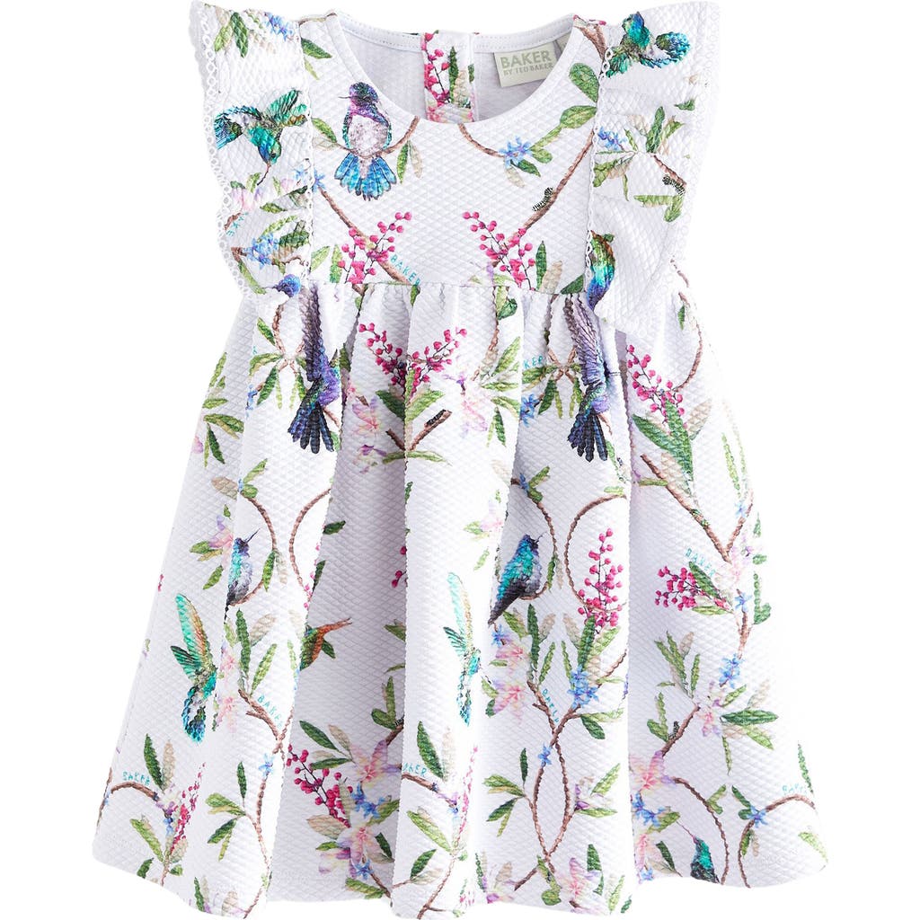 Ted Baker Baker By Kids' Floral Ruffle Shoulder Dress In White