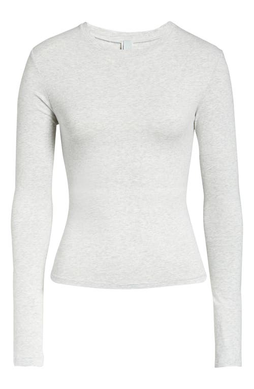 Shop Skims Stretch Cotton Jersey Long Sleeve T-shirt In Light Heather Grey