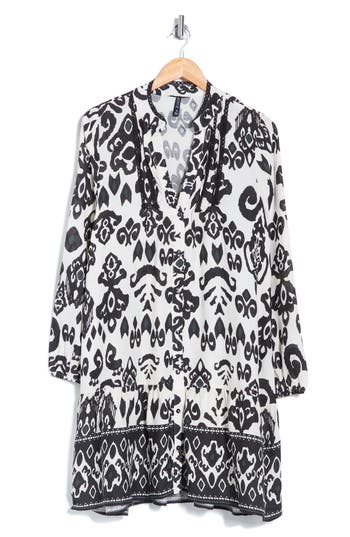 Boho Me Print Button-up Tunic In Black