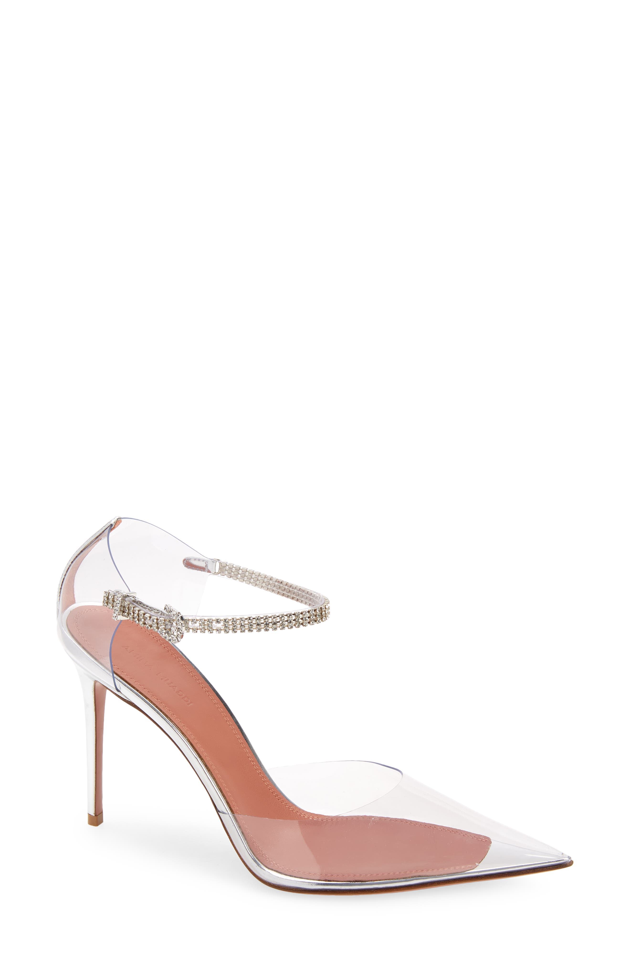 Amina Muaddi Ursina Crystal Strap Pointed Toe Clear Pump in Pvc Transparent /Crystals at Nordstrom, Size 6Us