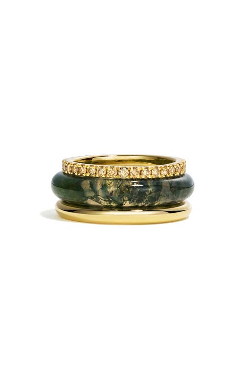 BY PARIAH Slim Classic Set of 3 Stacking Rings in Moss Agate 