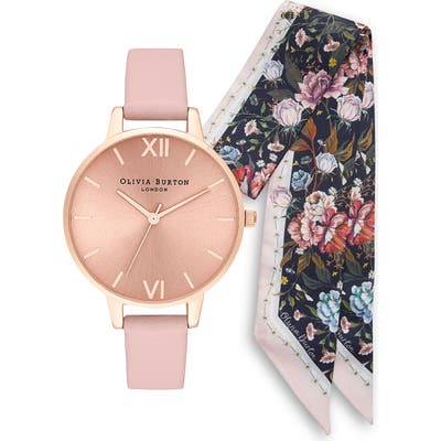 Olivia Burton Sunray Leather Strap Watch Set,
