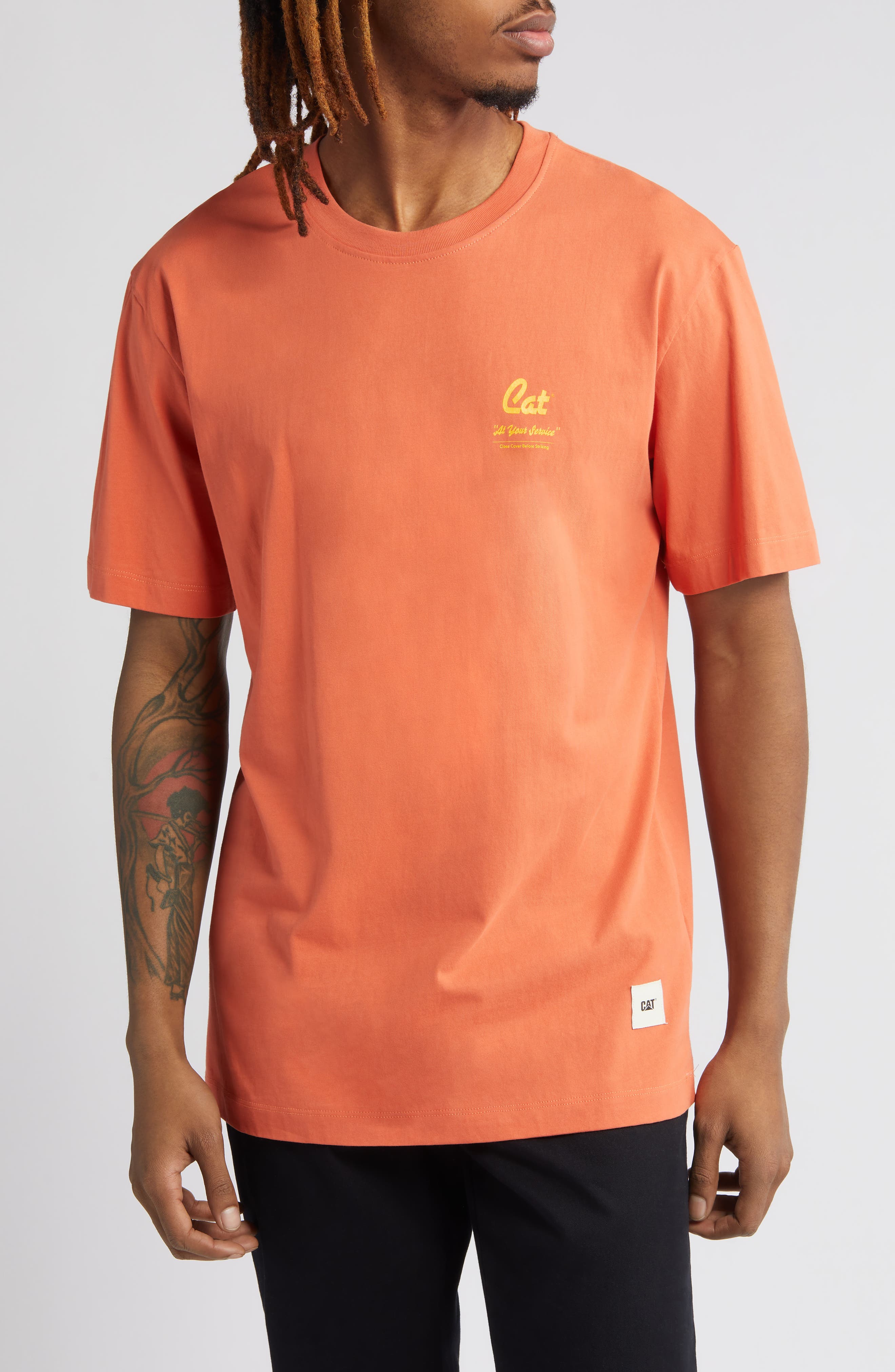men's white and orange graphic tee