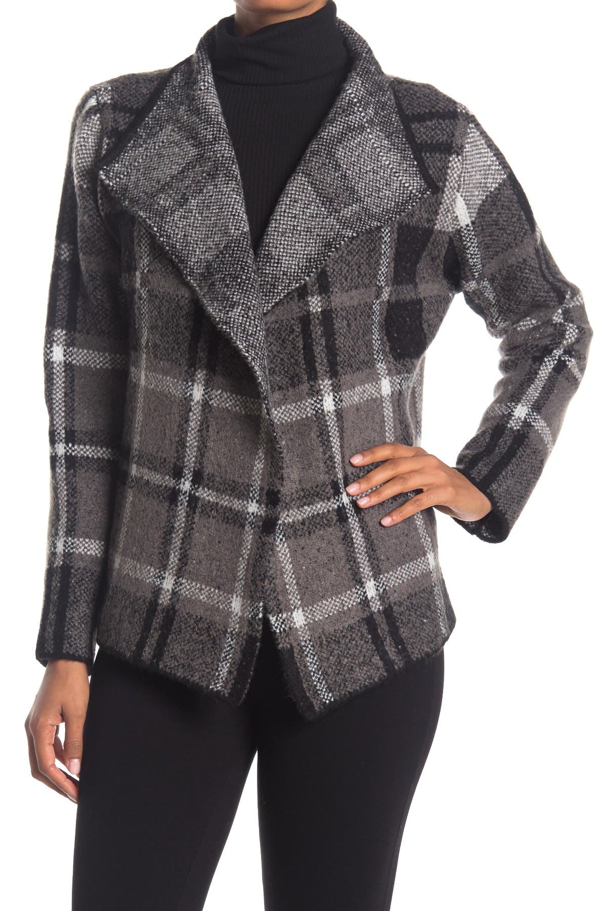 grey plaid cardigan