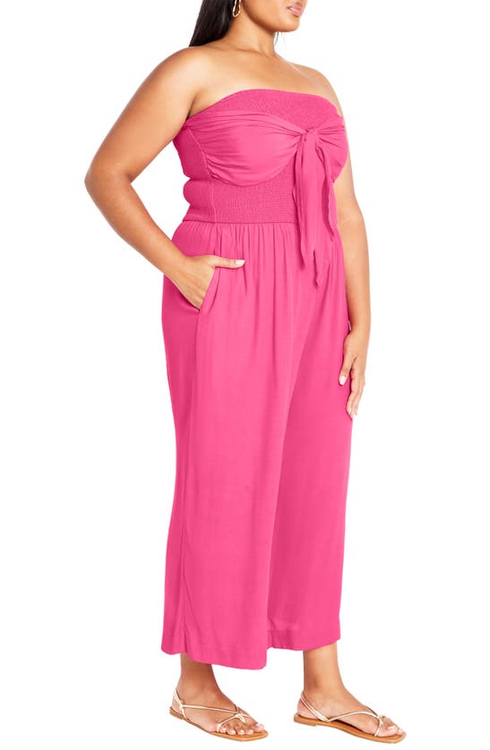 Shop City Chic Jez Tie Front Strapless Jumpsuit In Flamingo