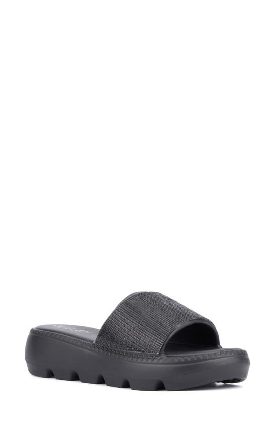 Shop Olivia Miller Glitter Gaze Platform Slide Sandal In Black