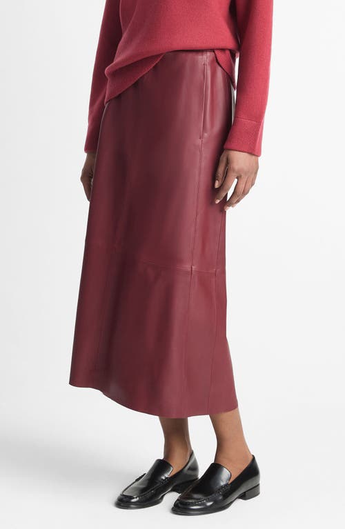 Shop Vince Leather Paneled A-line Midi Skirt In Dark Raspberry