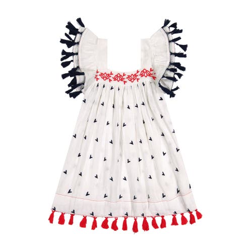 Mer St. Barth Serena Tassel Dress In Red White Navy Embroidery