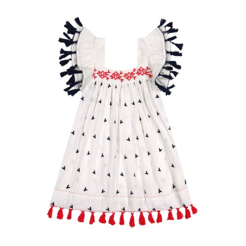 Shop Mer St. Barth Serena Tassel Dress In Red White Navy Embroidery