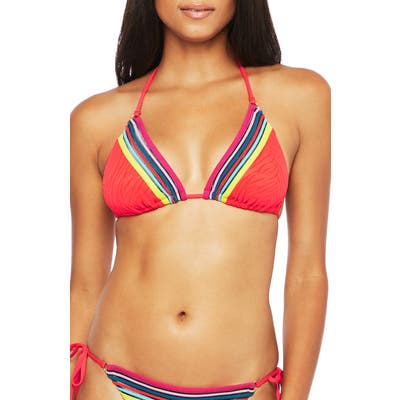 Trina Turk Stripe Trim Zebra Triangle Bikini Top, Red