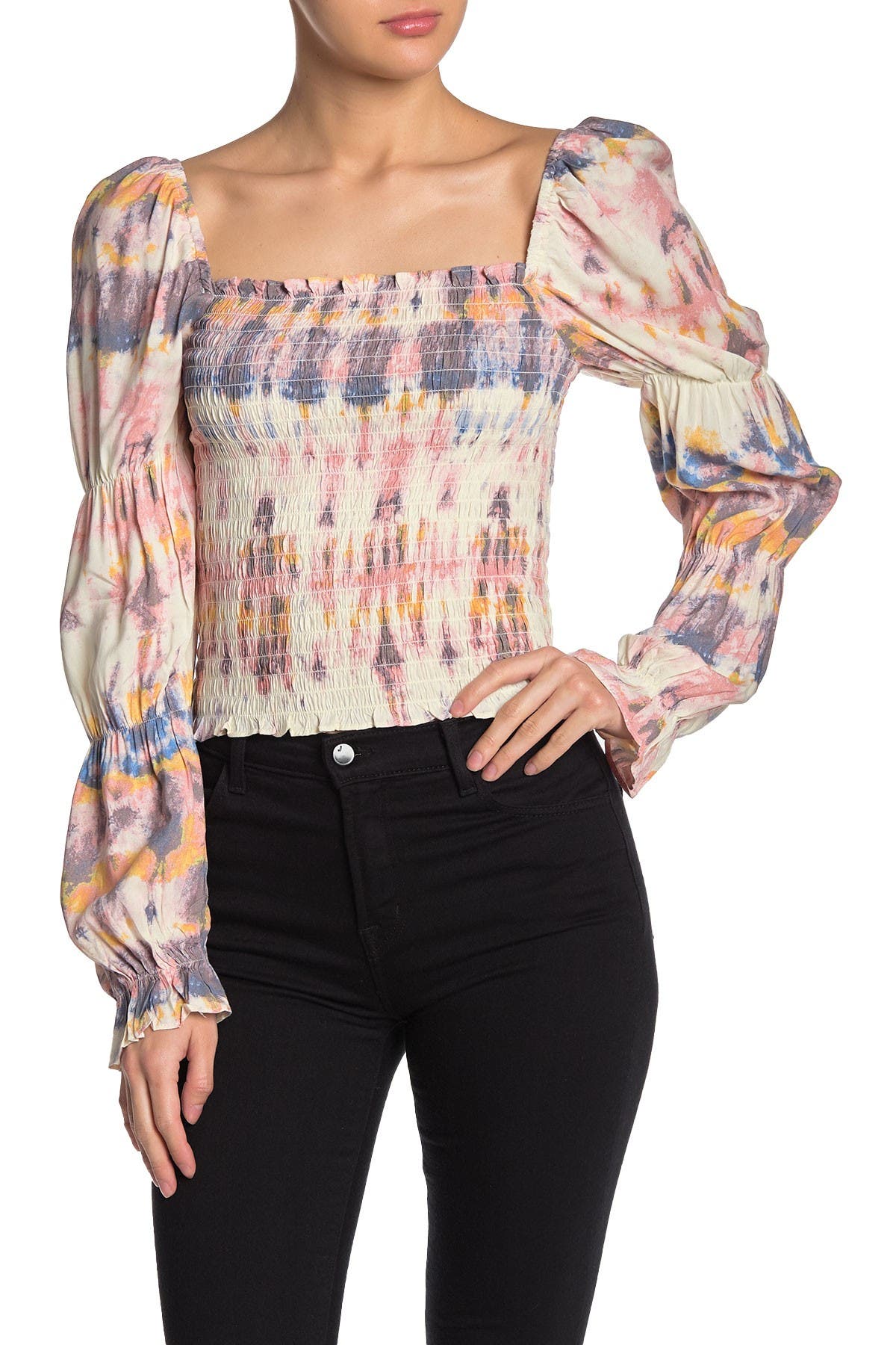 smocked long sleeve top
