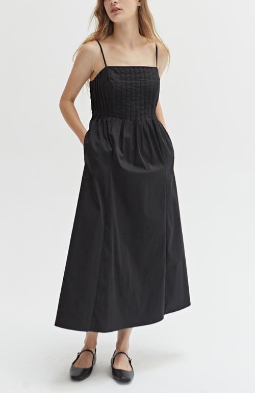 Shop Crescent Pleated Midi Dress In Black