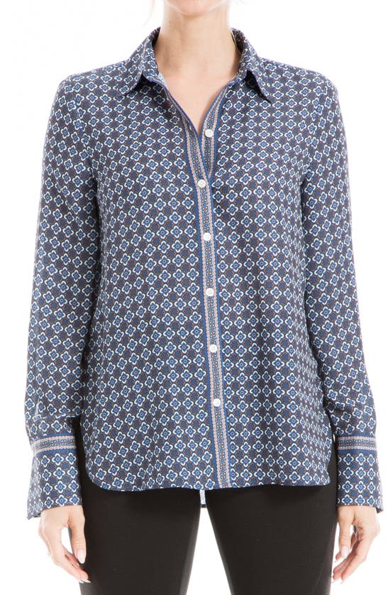 Max Studio Printed Long Sleeve Button-up Shirt In Ble Vntg Flrds