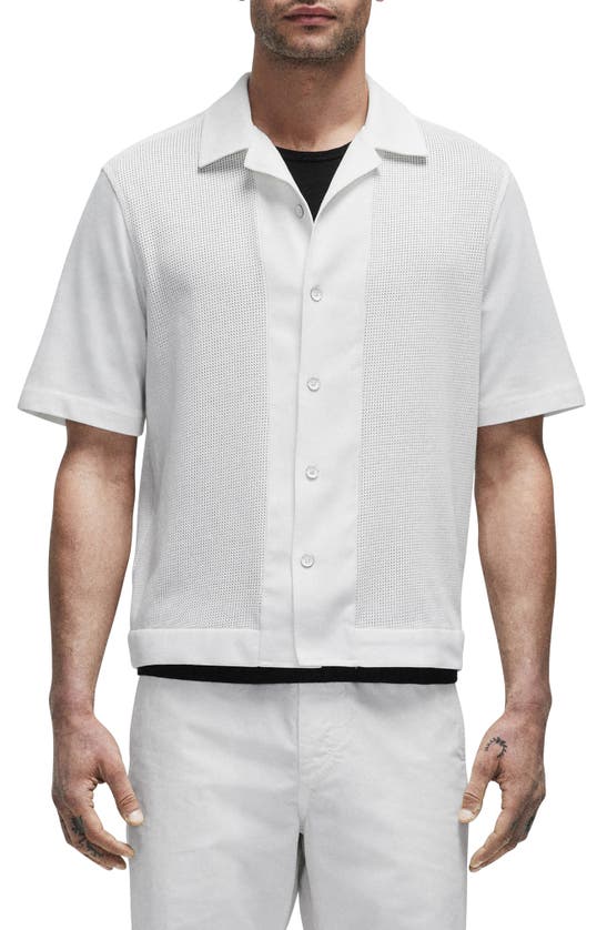 Shop Rag & Bone Avery Short Sleeve Cotton Mesh Button-up Shirt In Ivory