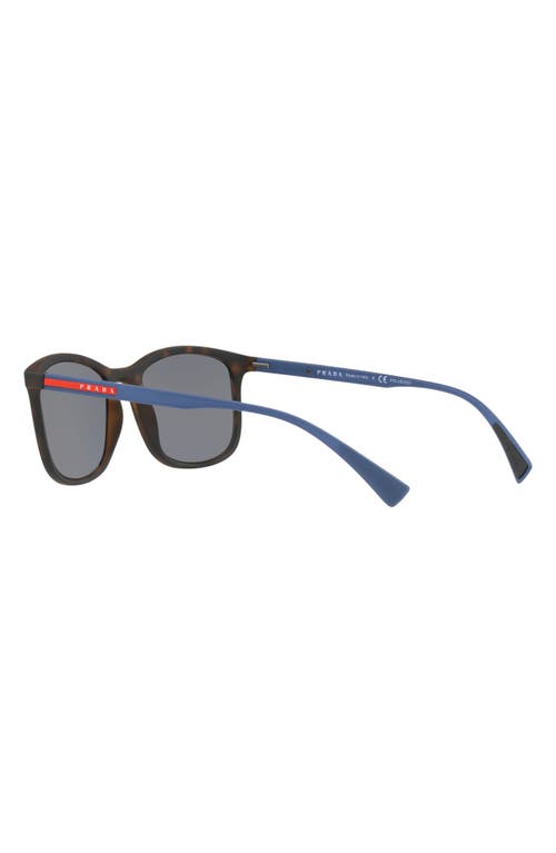 Shop Prada Linea Rossa 56mm Polarized Rectangle Sunglasses In Havana Rubber/grey