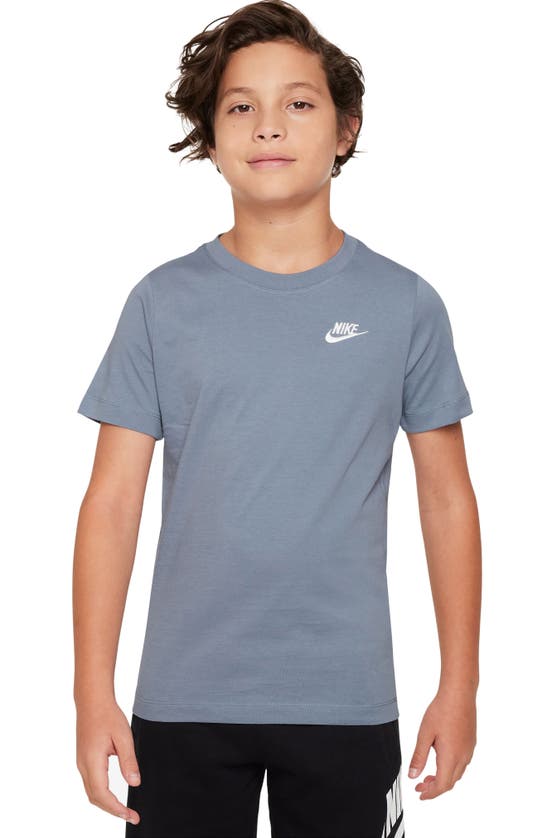 Shop Nike Kids' Embroidered Swoosh T-shirt In Ashen Slate/ White