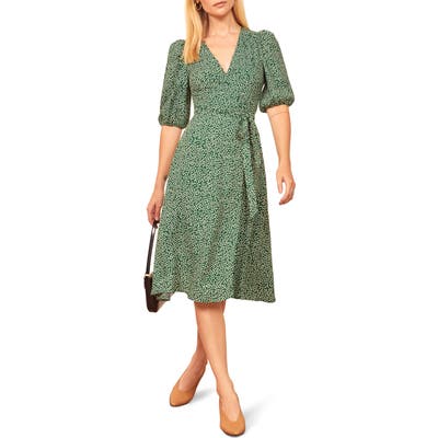 Reformation Christa Puff Sleeve Wrap Dress, Green