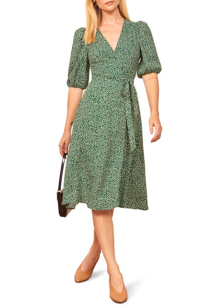 Reformation Christa Puff Sleeve Wrap Dress In Wyoming | ModeSens