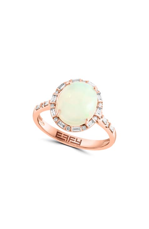 14K Rose Gold Oval Opal & Diamond Halo Ring - 0.26ct.