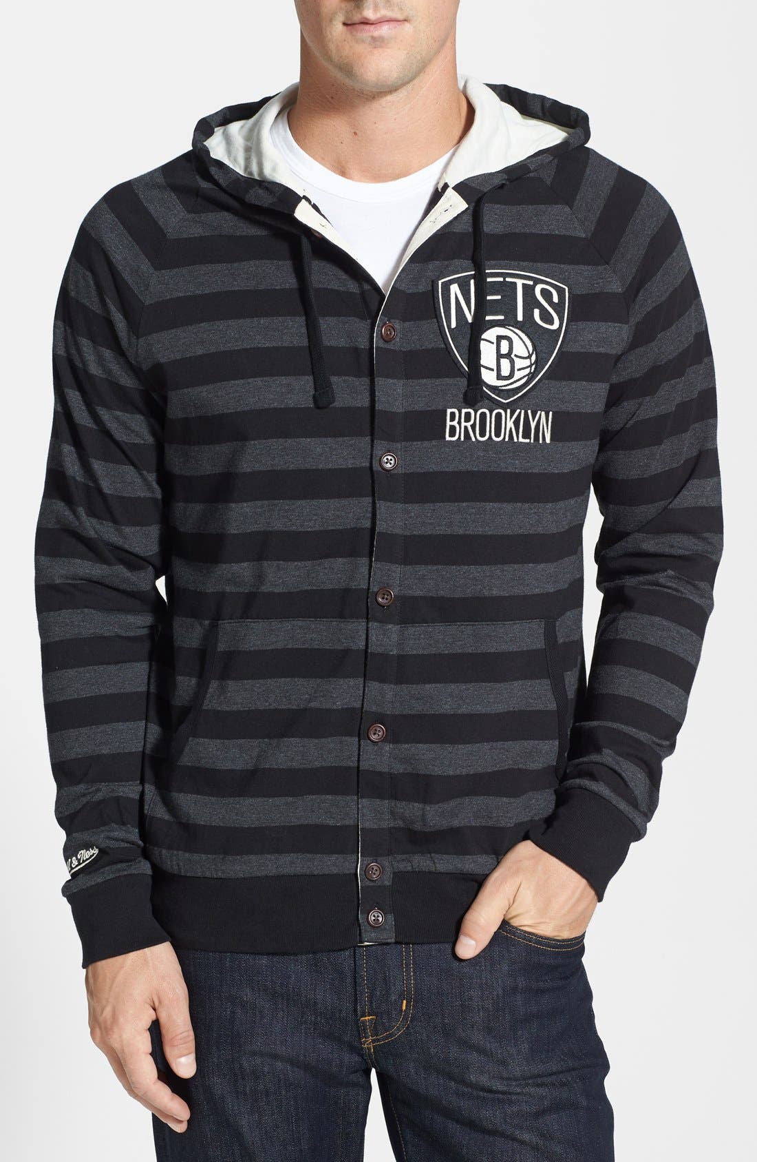 Mitchell & Ness 'Brooklyn Nets' Stripe Button Front Jersey Hoodie
