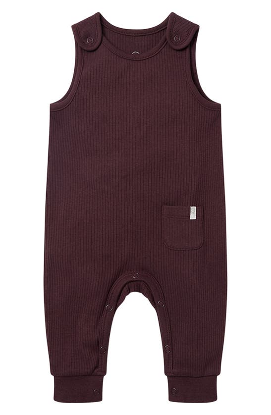 Shop Mori Ribbed Fitted Overall Romper In Ribbed Berry