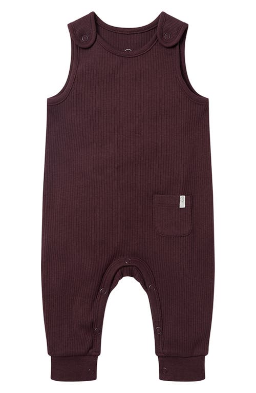 MORI Ribbed Fitted Overall Romper in Ribbed Berry at Nordstrom