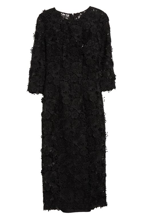 Carolina Herrera 3d Floral Lace Midi Dress In Black