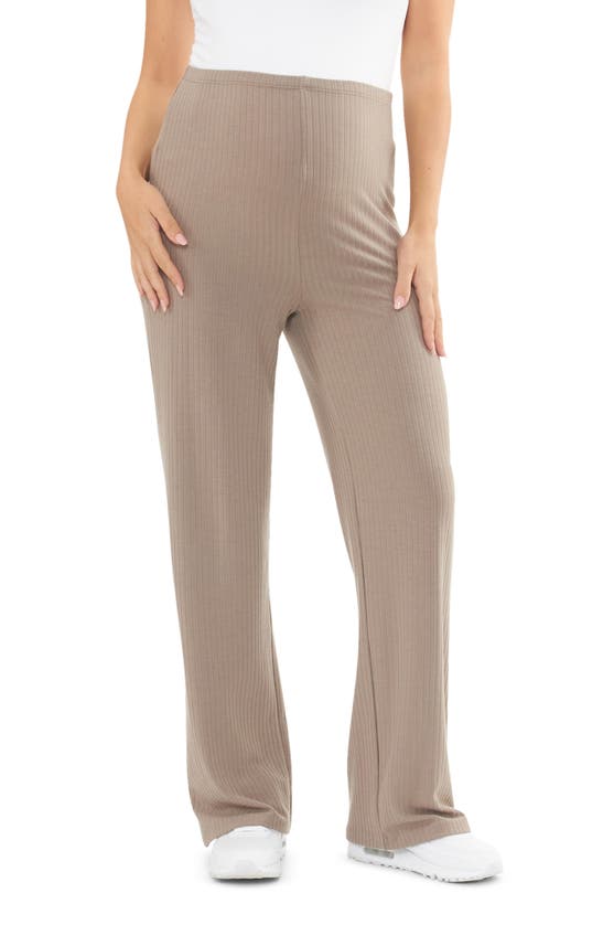 Shop Ripe Maternity Cindy Rib Straight Leg Maternity Pants In Taupe