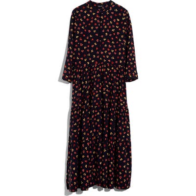Madewell Feline Floral Button Front Tier Midi Dress, Black