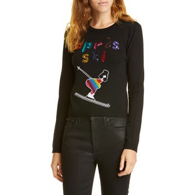 Alice + Olivia Connie Embellished Stretch Wool Sweater, Black