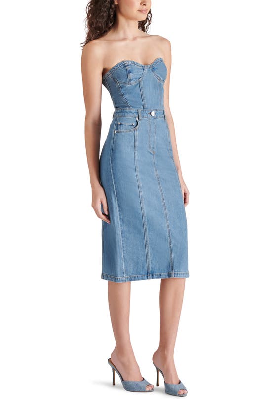 Shop Steve Madden Anya Strapless Corset Denim Dress In Light Blue