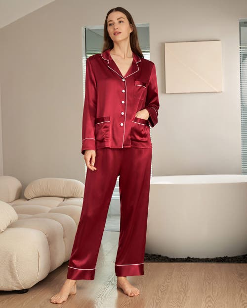 Shop Lilysilk Chic Trimmed Silk Pajama Set In Claret